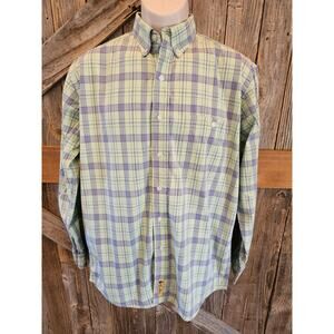 Larry Mahan size Medium M plaid green long sleeve Western casual button up EUC ^